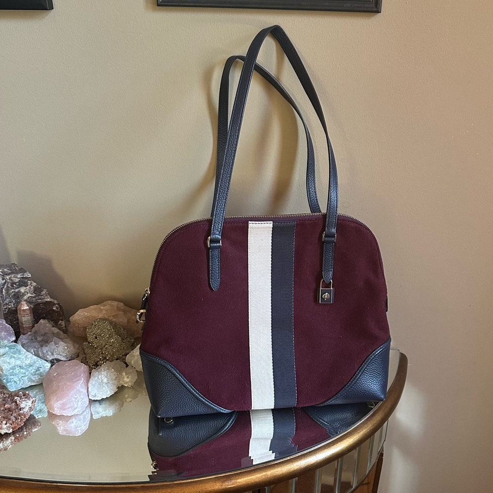 Kate Spade Felt Burgundy and Navy Shoulder Bag
